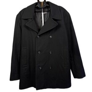 Merona Mens XXL Black Wool Blend Double Breasted Pea Coat Jacket VN1074381